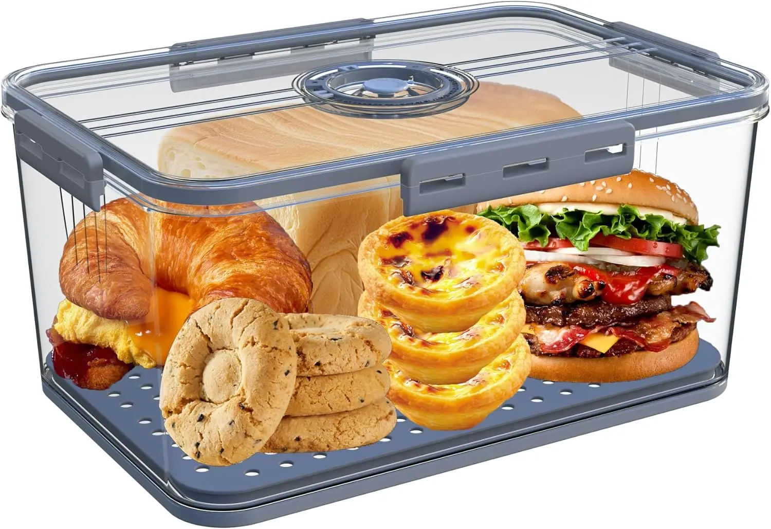 Contenedor Hermético para Almacenar Pan con Tapa con Registro de Fecha, Caja Grande para Cocina, para Pan Casero y Productos Horneados