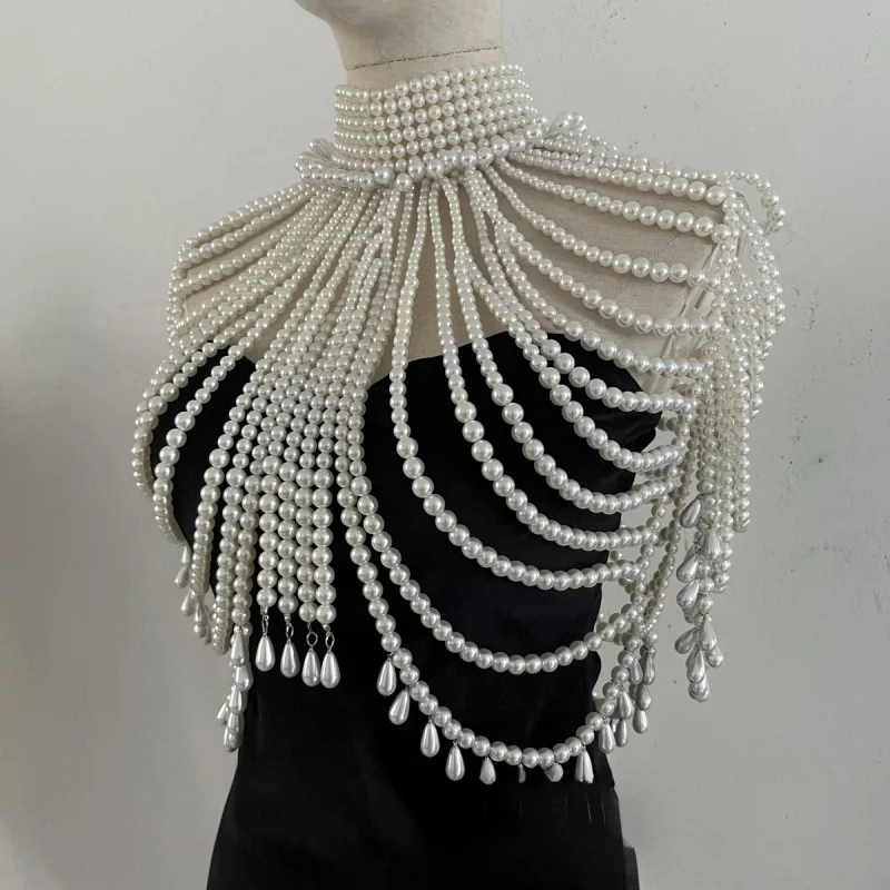 Body Jewelry Women Sexy Bikini Chest chain simulated pearl Handmade Bra chain bride shawl Body Chain Night Club birthday party