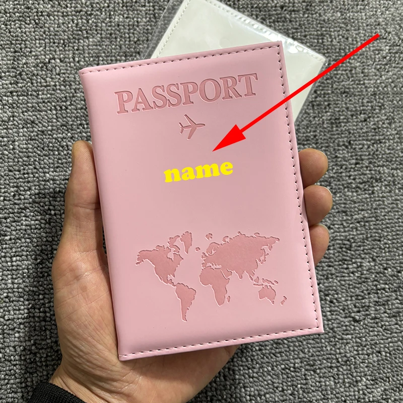 Niestandardowa nazwa w kolorze złotym na okładce paszportu Portfel podróżny Mężczyźni Kobiety Konfigurowalna nazwa Etui na paszport Etui na wizytówki