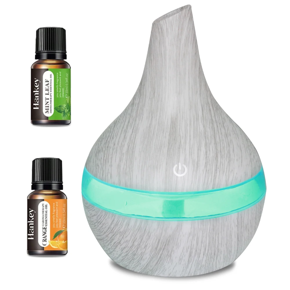 

Wood Grain Aromatherapy Diffuser 300ml USB Humidifier with 2 Essential Oils, Whisper Quiet Operation