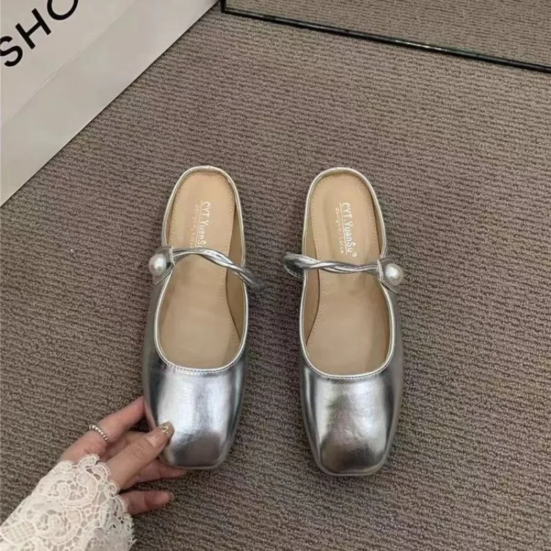 2025 New  Silver Toe Slippers Summer High-end Feeling Lazy Sandals