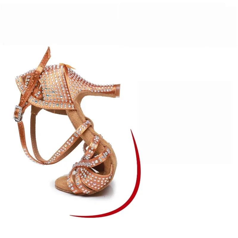 Damen Lateinamerikanische Tanzschuhe, Neue Weichsohlen-Schuhe mit Diamantbesatz für Auftritte und Übungen – Detail 7