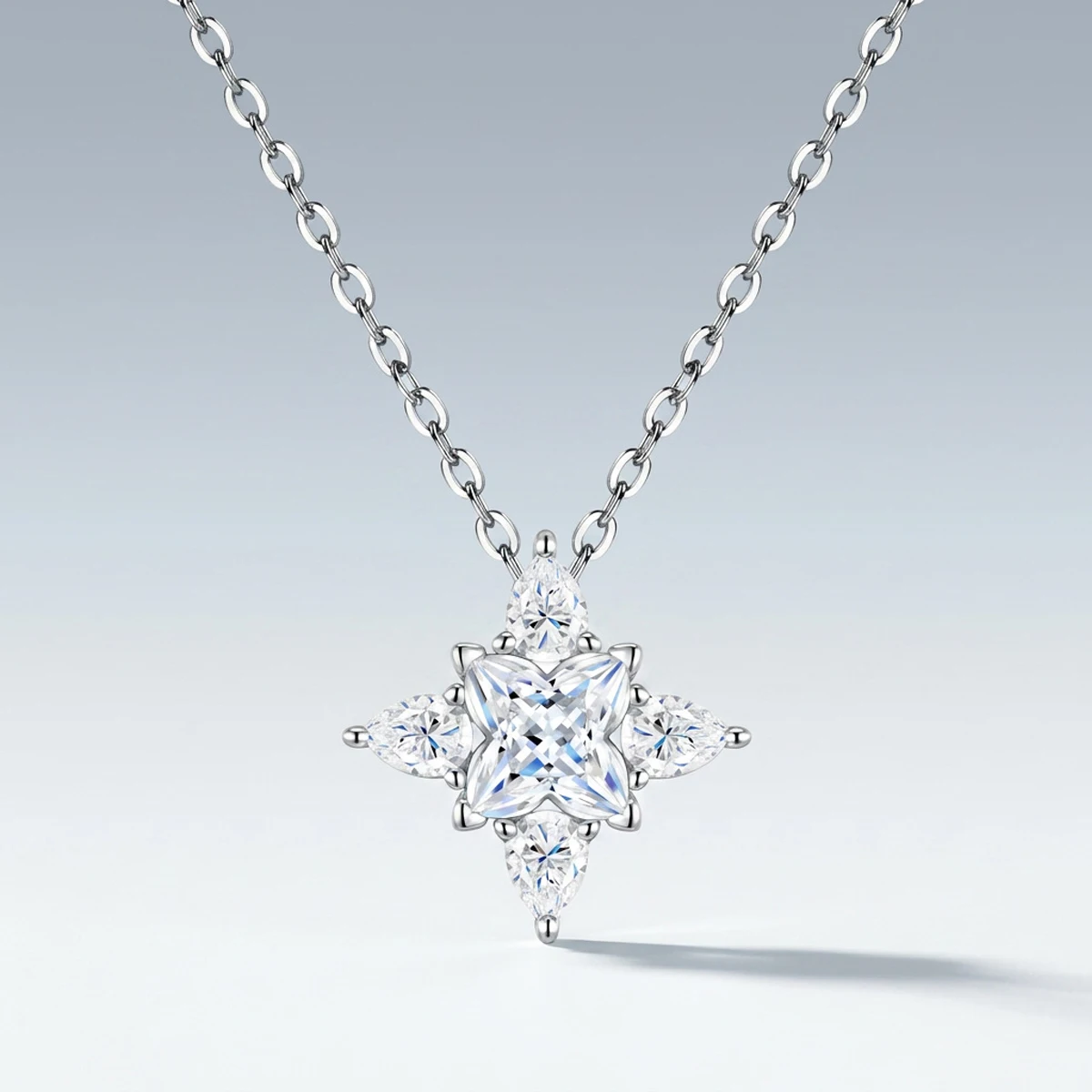 D VVS1 Moissanite Pendant Necklace Four Pointed Star Sparkling Multi Cut Moissanite Gemstone Fine Jewelry Gift For Anniversary Birthday Party Wedding Daily Wear Elegant Delicate For Women 925 Sterling Silver 18K Gold Plated Star Shape Neck Chain Accessory