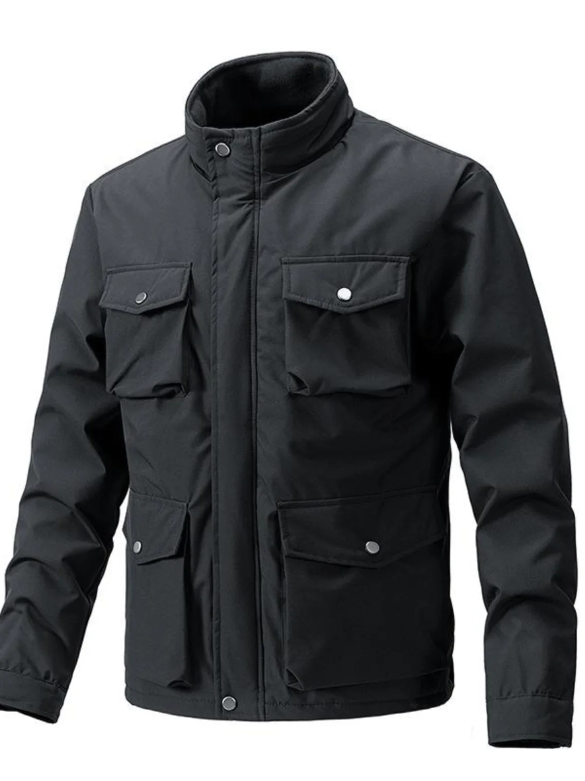 

Men's Busin Casual Warm Jaet Autumn Winter Coat Faion Urban Loose Fit Long Sve Zipper Closure Color Outerwear