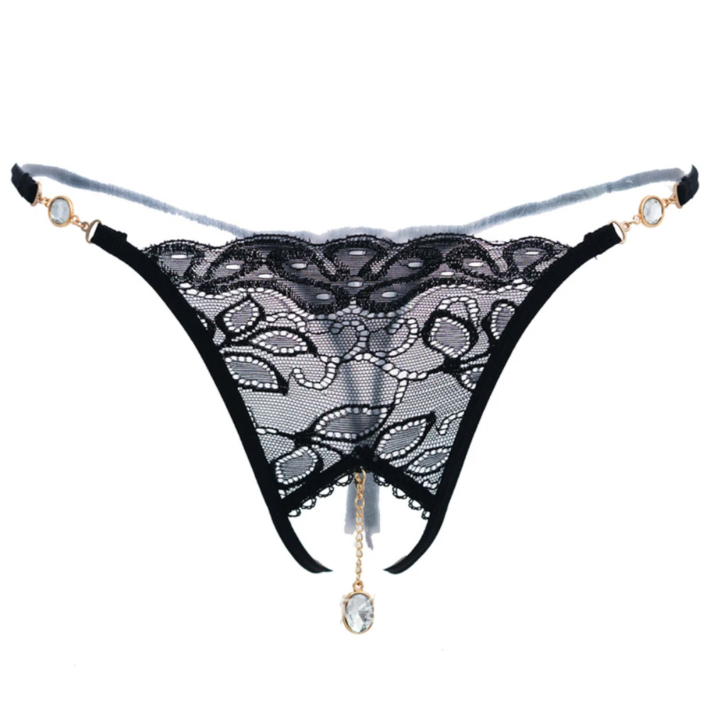 

Sexy Lace Pearl Thong Panties for Women - Open Crotch G-String Transparent Lingerie Erotic Crotchless Intimate Underwear