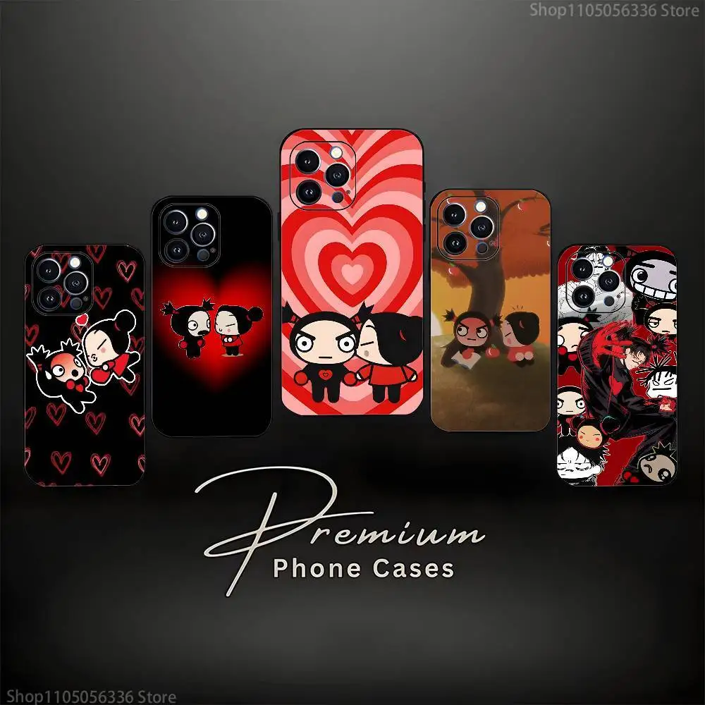 

P-Pucca Cute Love Phone Case For iPhone 16,15,14,13,12,11 Plus,Pro Max,XS,X,XR,SE,Mini,8,7,Soft Silicone Black Cover