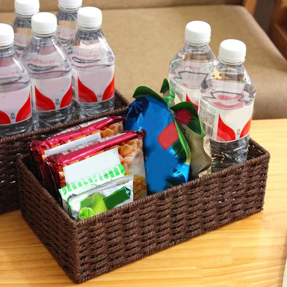 

Brown Handmade Woven Storage Basket Rattan Wicker Organizer for Living Room Bedroom Cabinet Decorative Utility Container