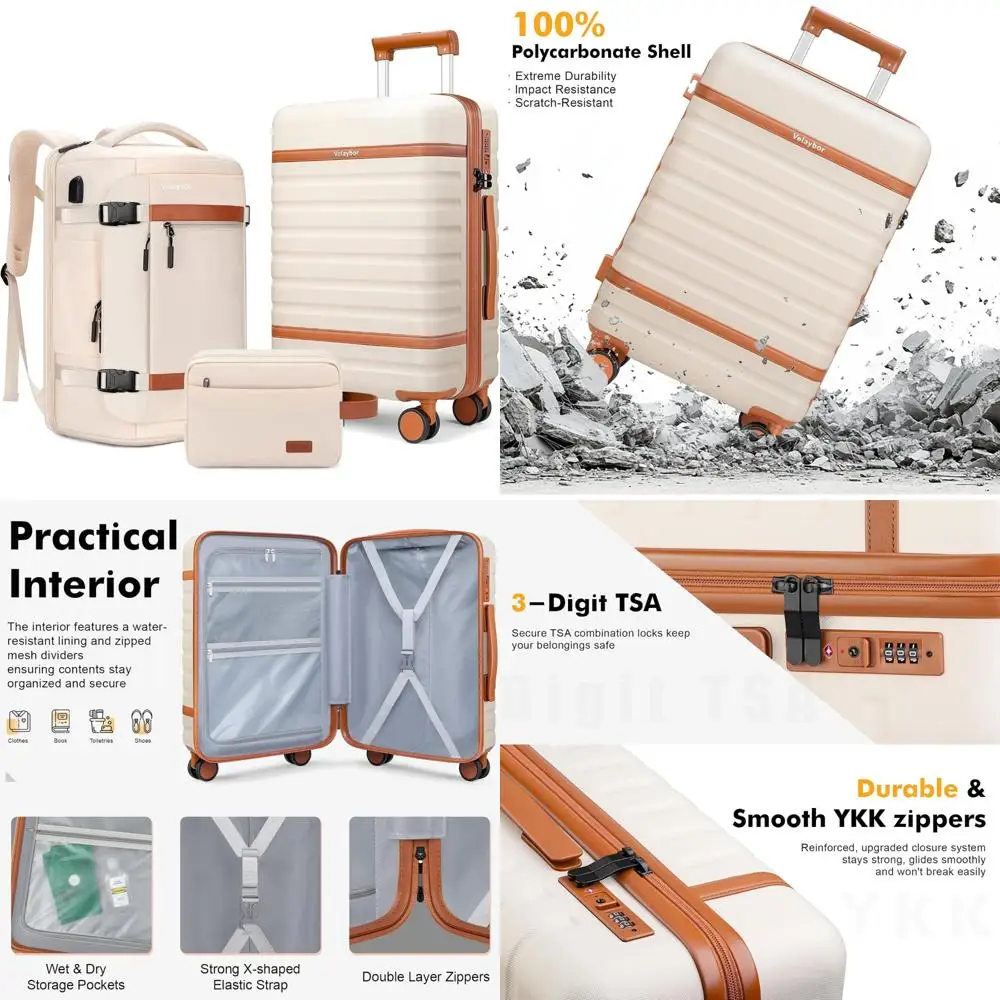 Juego de equipaje giratorio de 3 piezas: maleta rígida liviana con cerradura TSA, cremalleras YKK, bolsa de viaje de mano de 20 pulgadas