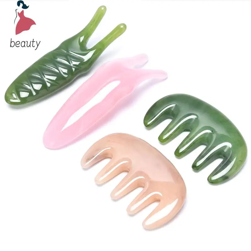 Natural Rose Quartz Jade Y-shaped Fork Massage Plate Nose Massage Acupuncture Face Lifting Stone Guasha Scraping Facial Gouache