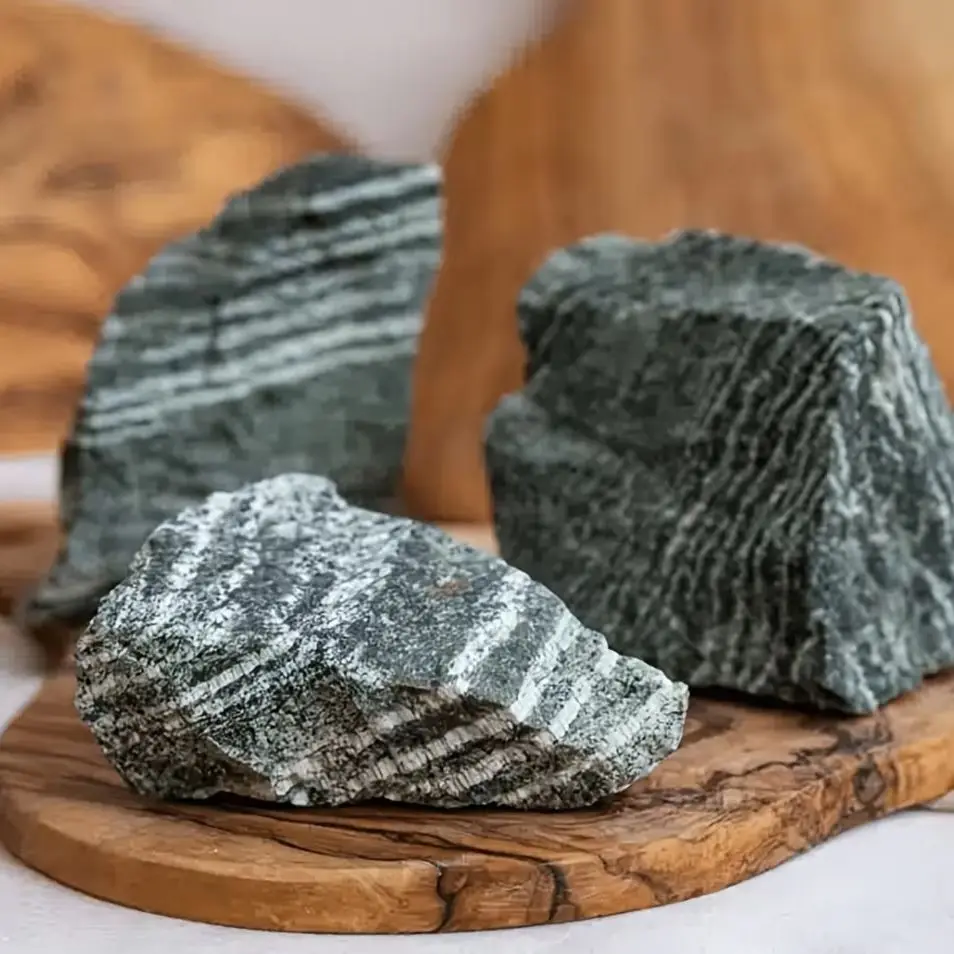 Natural Green Zebra Rough Stone, Original Decorative Stone with Green Stripes, Raw Mineral Stone, Healing Crystal Raw Stone