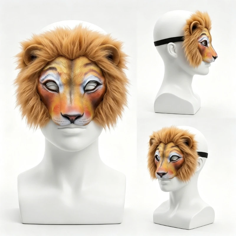 Animal Character Costume Mask with a Dimensional Face, Textured Muzzle, and Elastic Back Strap for Festival Stage Role-Play D0UB