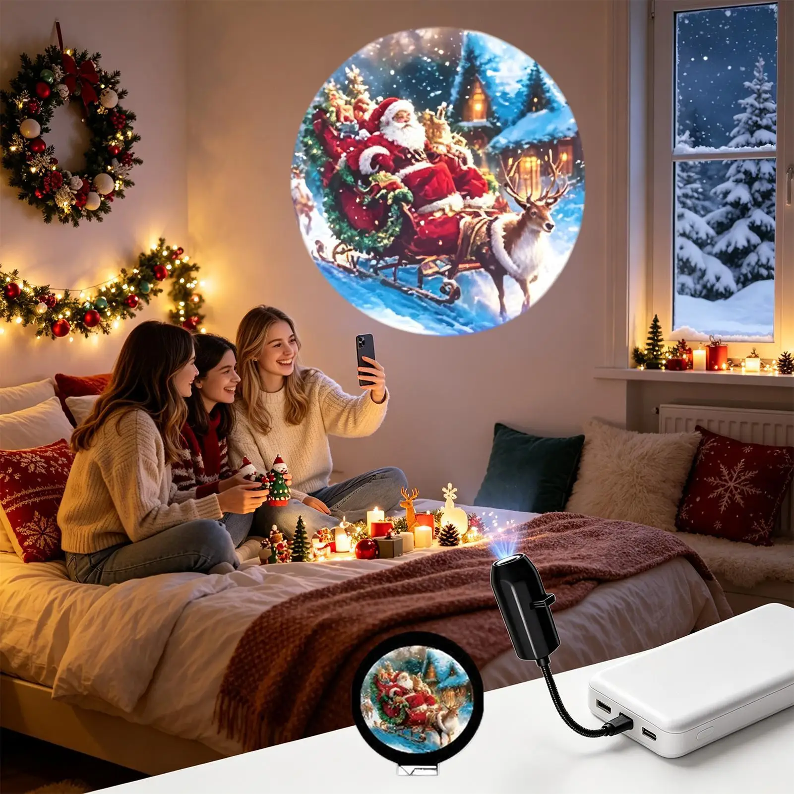 Christmas LED Projector Light 10pcs Projection Patterns- Adjustable Santa Claus Christmas Tree Night Light Christmas Decoration