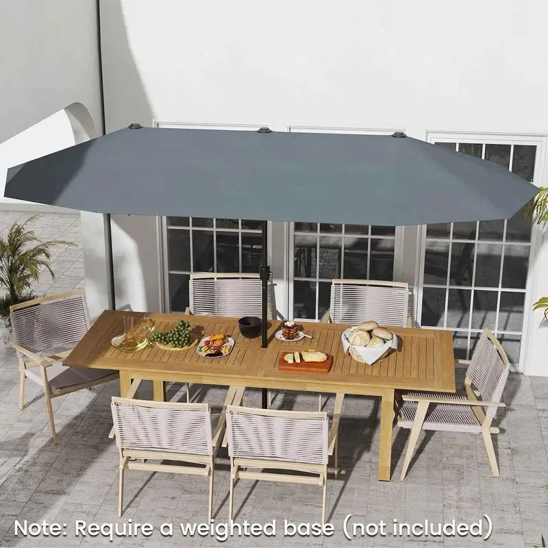 13 Ft Outdoor Patio Market Umbrella, Double Top Design With 12 Metal Ribs, Crank Open Mechanism, Sun Shade For Terrace Poolside And Commercial Dining, Gray