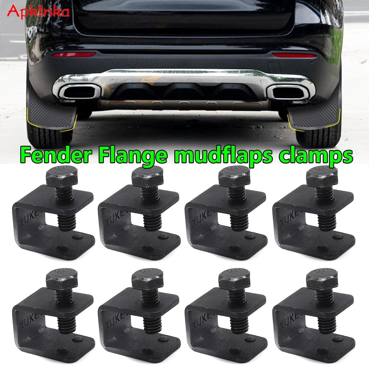 Apktnka 8x Universal Mud Flaps Splash Guard Black C U Clamps Bolt On No Drilling Clips For Car AUTO With Fender Flange