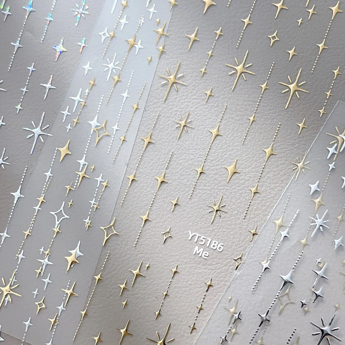 1 set  Silver Foil Starburst Embossed Nail Stickers Simple Versatile Star Self Adhesive DIY Popular Nail Art Decor