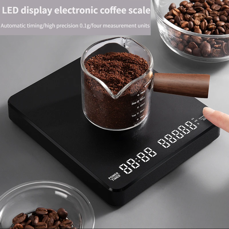 

Built-in Battery Charging Electronic Scale Auto Timer Pour Over Espresso Smart Reckon By Time Kitchen Baking Scale 3kg 0.1g