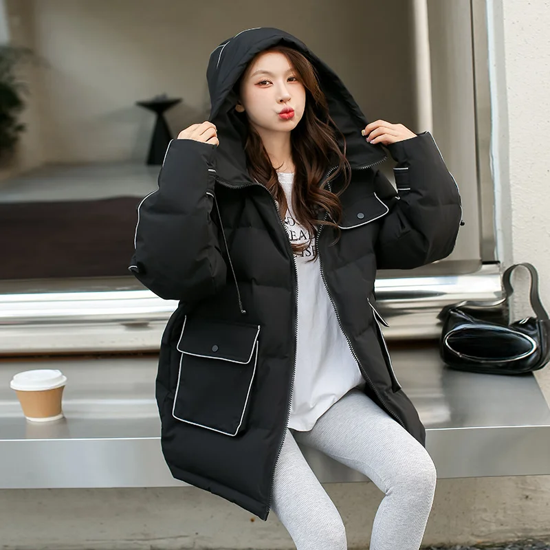 

Winter Outerwears Women's Down Jacket 2024 New Korean Casual Parka Large Pocket Design Hooded Loose Jackets for Women