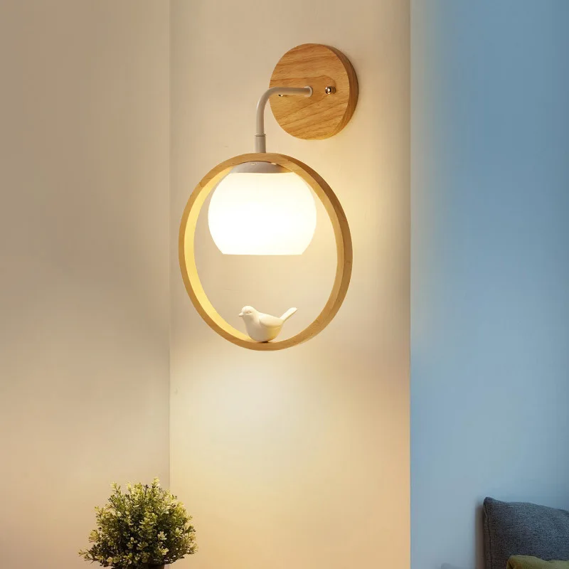 

Modern LED Wall Lamp Wood Creative Lighting Fixture Guest Room Balcony Staircase Sconce Bedroom Bedside Bird Nordic Decor Light