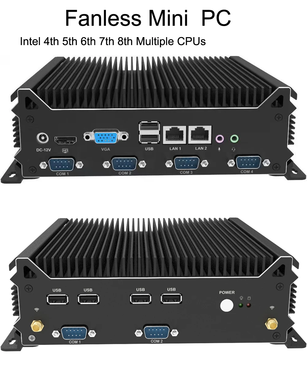 Fanless IoT Industrial Mini Computer HD VGA Intel i7 8550U 7600U 5500U i5 8250U 6200U 4200U Dual LAN Mini PC Windows 11 6xCOM