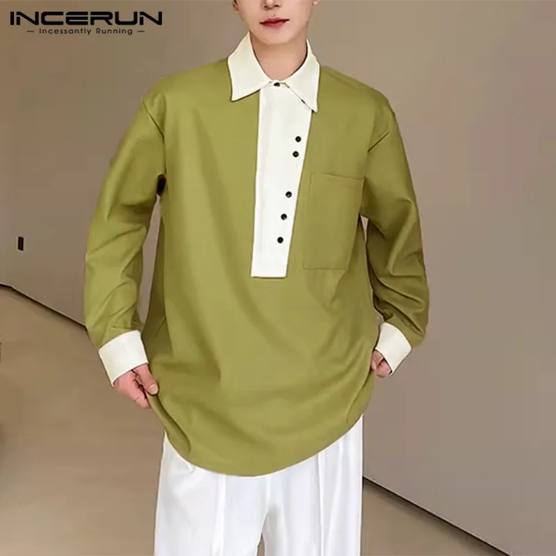 2024 Men Shirt Patchwork Lapel Long Sleeve Loose Streetwear Casual Men Clothing Korean Style Fashion Male Shirts S-5XL INCERUN