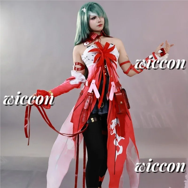 Wuthering Waves Phrolova Косплей Костюм Парик Игра Phrolova Equinox Цветок Красное Платье Женский Хэллоуин Косплей Костюм @ 0Z *