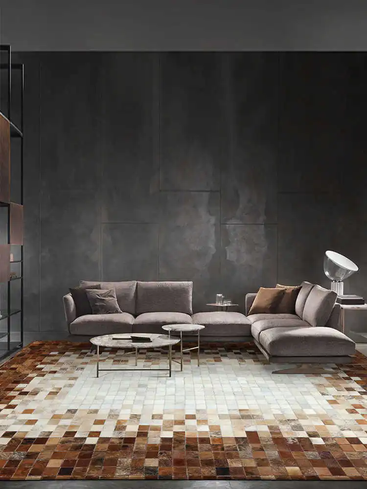 Tappeto con cuciture in pelle bovina fatto a mano soggiorno di lusso casa semplice moderno americano tavolino tappeto camera da letto comodino Mat Home Decor