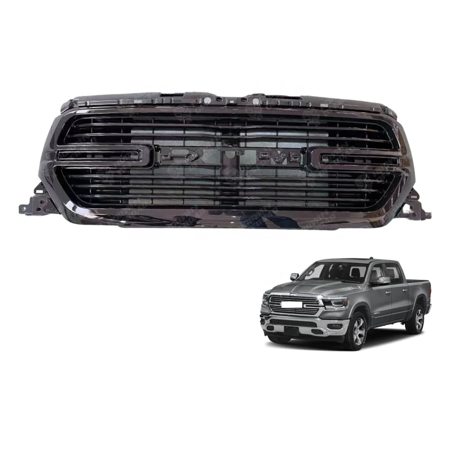 

New Exterior Replacement Accessories Car Grills Front Hood Bumper Grill Black with Back Bracket for Ram1500 2019+