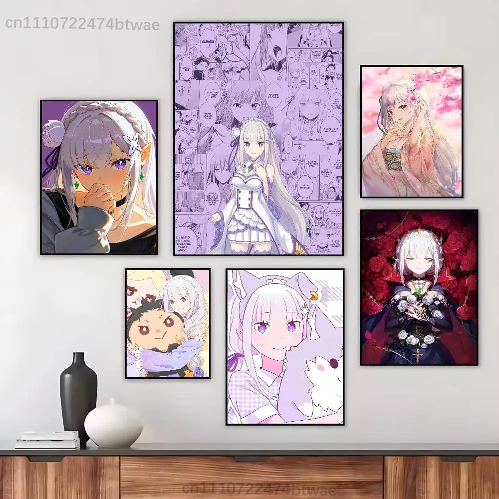 Anime E-Emilia Tan Re Zero Re0 HD canvas advanced aesthetic Printing Paper Wall Art for Living Room Home Decor