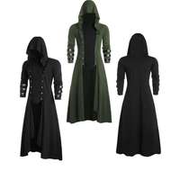 Men Women Assassin Long Jacket Gothic Steampunk Cloak Hooded Trench Vampire Wizard Cosplay Medieval Victorian