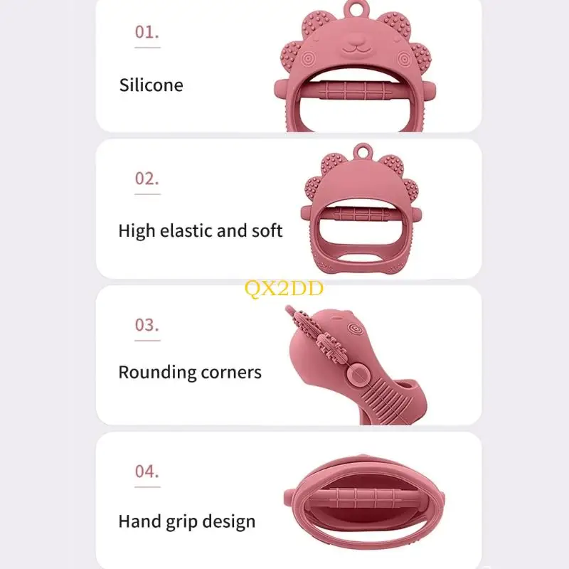 QX2D Baby Hand Protector Teething Toy Animal Silicone Chewing Gloves For Comfort Safe Chewing Training Assist