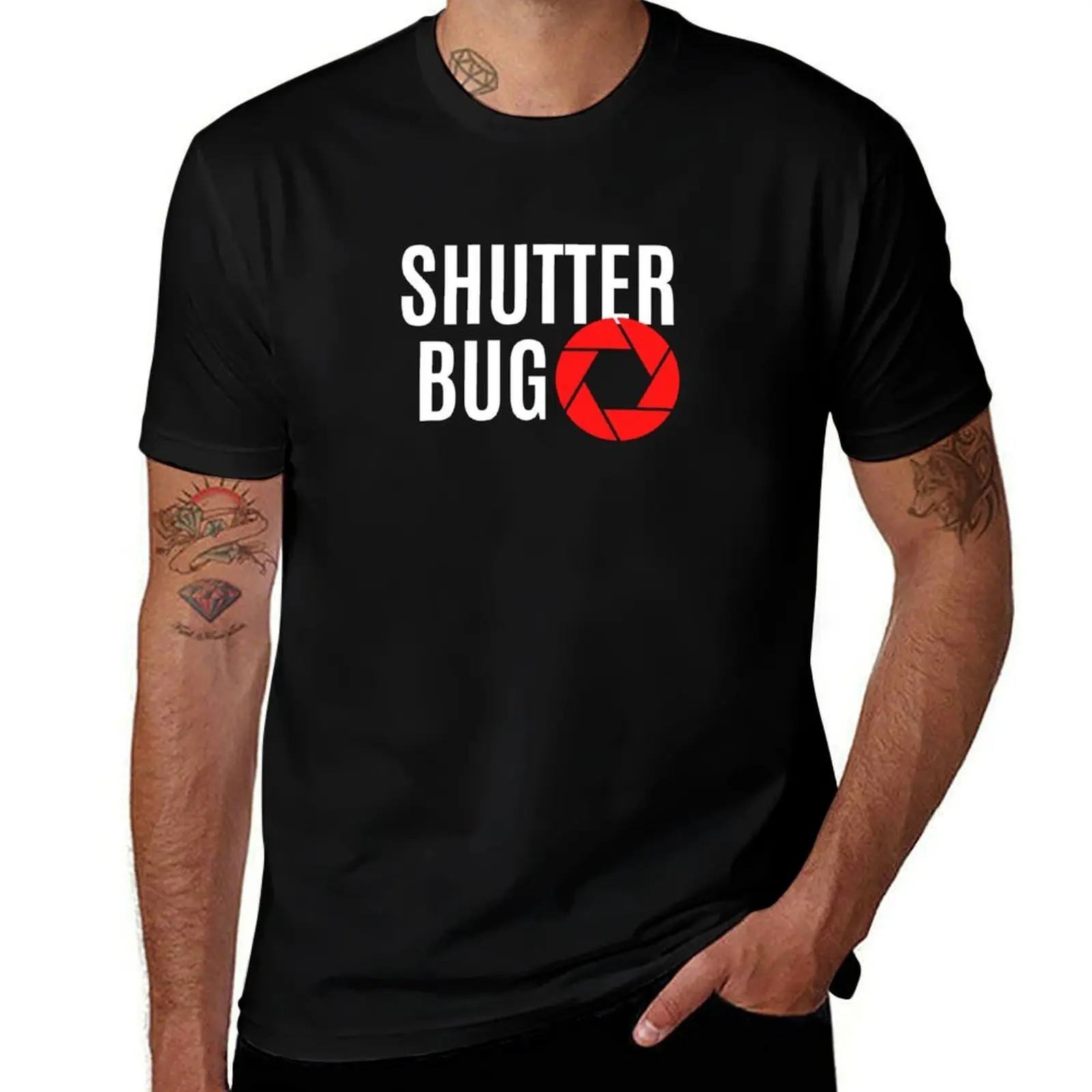 

White shutterbug and red aperture design for photographers and camera enthusiasts T-Shirt cotton t shirt man T-Shirt