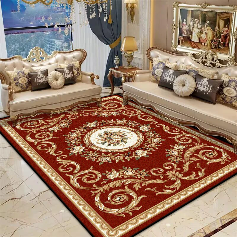 

Persian Red Living Room Rug Antiskid Big Size Flower Design Bedroom Decoration Carpet Soft Entrance Door Mat Machine Washable