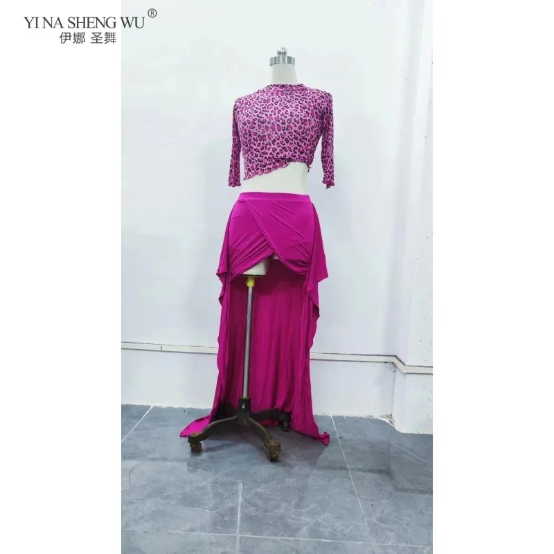 

Женский костюм для танца живота, сетчатый топ, юбка, комплект из модальной ткани для начинающих, тренировочный костюм для восточных танцев для женщин, танцоров