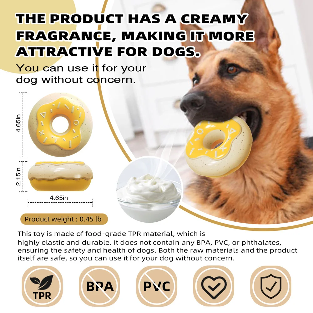 

Dog Donut Toy Chewing Toys With Hidden Built-in Sound Device Delicious Creamy Taste Interactive TPR Indoor Chewing Toys