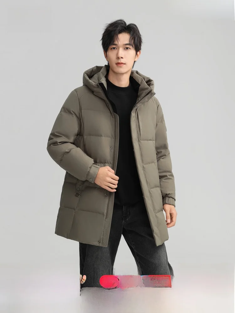 

Snow Flng 2026 Spring Men's Hooded Mid-Length down Jaet Busin Gentleman Casual Warm Aosphere Polyester Fiber Du down