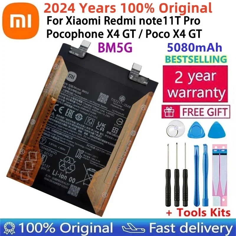 BM5G 5080mAh Battery For Xiaomi Redmi Note11T Pro / Pocophone X4 GT / Poco X4 GT Original Capacity Phone Batteries Bateria