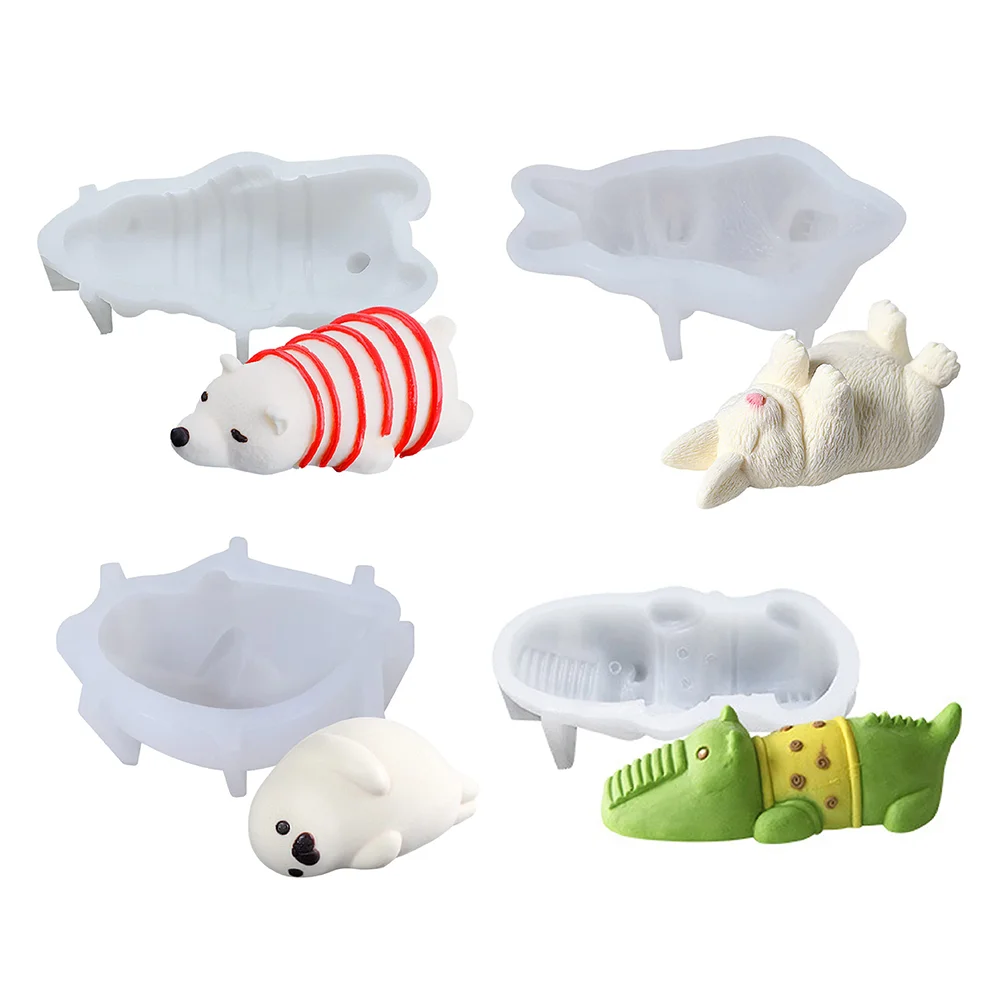 3D Bear Rabbit Mousse Cake Silicone Mold Crocodile Hippo Dolphin  Shape Dessert Moulds Handmade Candy Baking Decoration Tools