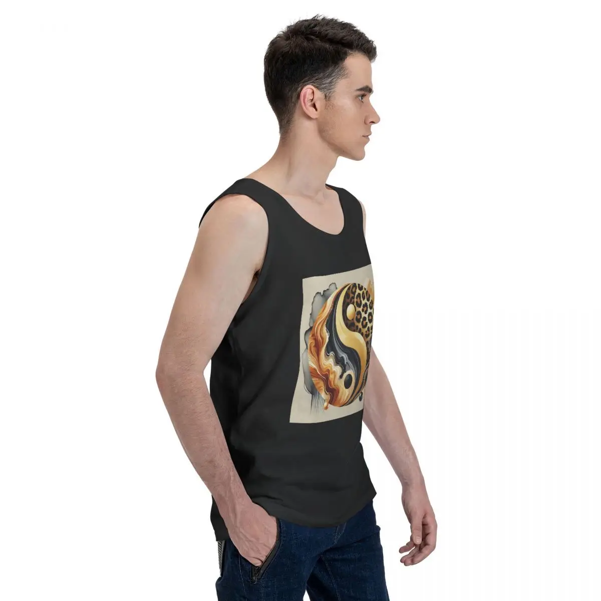 Leopard Yin Yang Luxury Gold Marble Balance Design 100% Cotton Men's Sweatshirt Vest Sleeveless Tees Men Tank Tops T-shirt