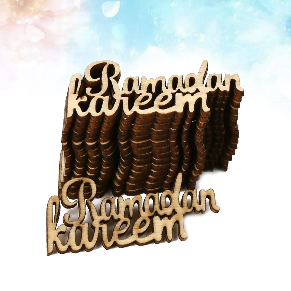 15Pcs Ramadan Wood Piece Decor Wooden Eid Festival Prop for Lesser Bairam Party Photo Background Home Decoration
