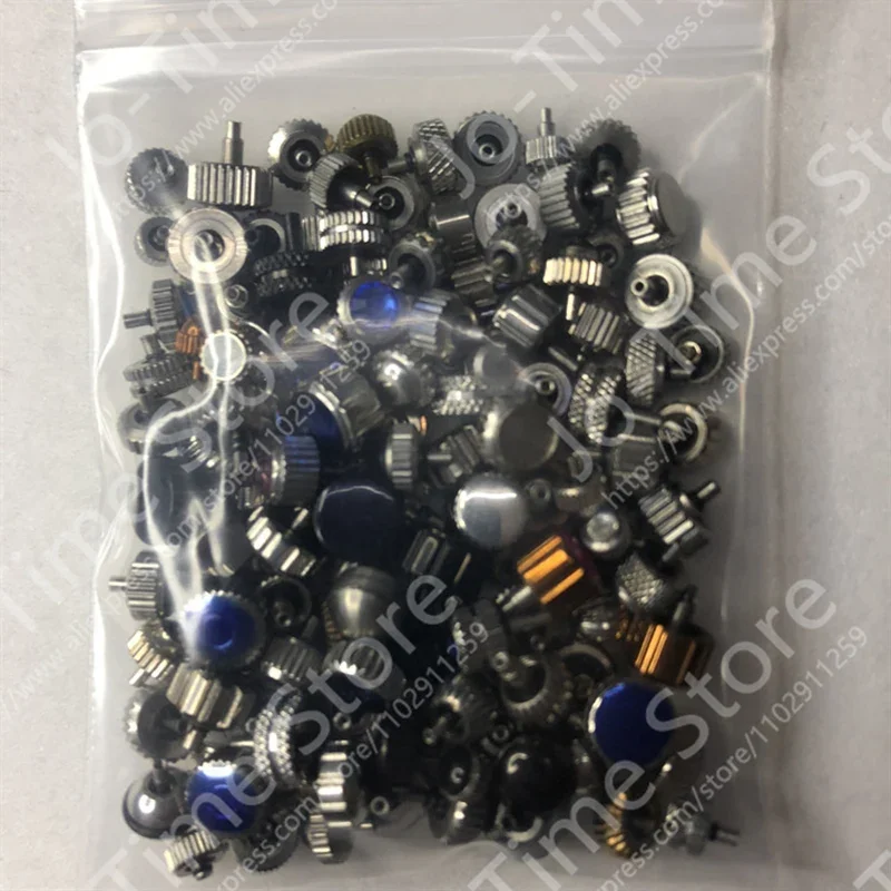 100pcs Mixed Waterproof Steel Watch Crown Handles Various Sizes And Colors Steel DIY Watchmaker Accessory