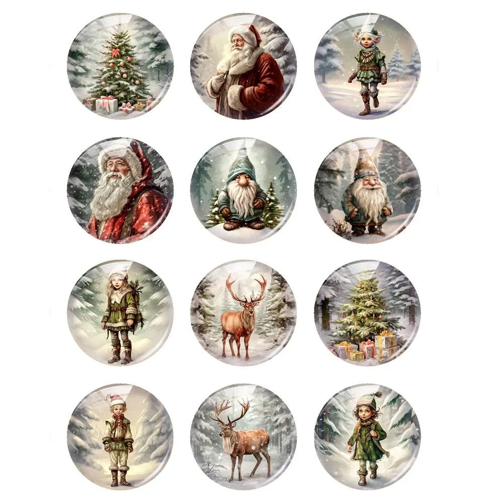 Merry Christmas X-mas Elf Deer Gnomies Santa Photo Glass Cabochon Charms Demo Flat Back Cameo For Diy Jewelry Making Finding