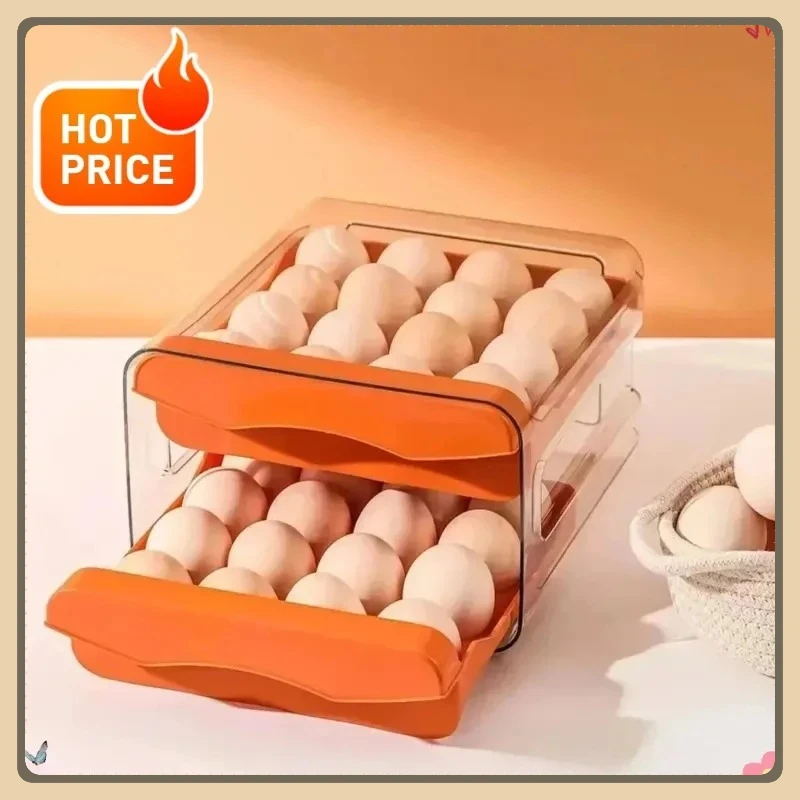 Neues automatisches rollendes Eierregal und Eierbox für den Kühlschrank, doppelschichtiges Eierablage in Lebensmittelqualität, Aufbewahrungsbox im Schubladenstil.