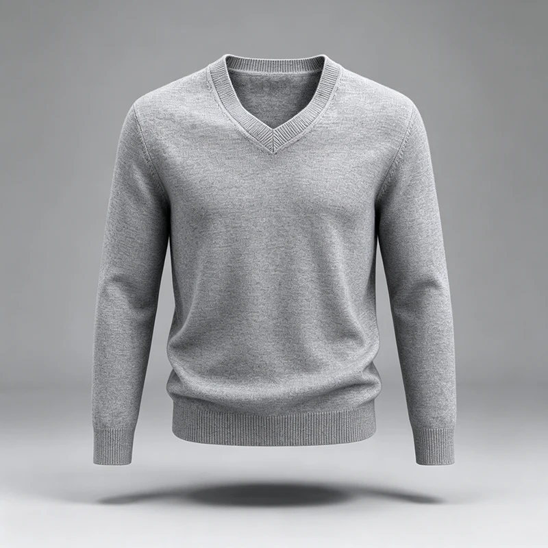 Herren V-Ausschnitt Strickpullover, einfarbig, langärmelig, Slim Fit, weich, warm, Strickoberteil, Basic, lässig, für den Alltag, Büro, Herrenpullover – Detail 7