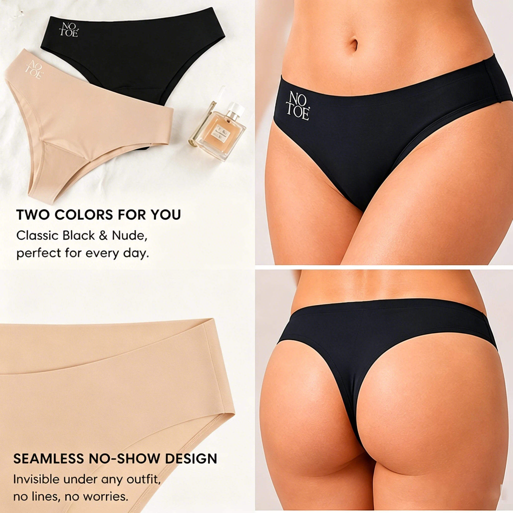Black & Nude Seamless Period Panties for Women – Invisible Under Clothing, Leak-Proof, Ultra Soft, Breathable, Machine Washable image 2