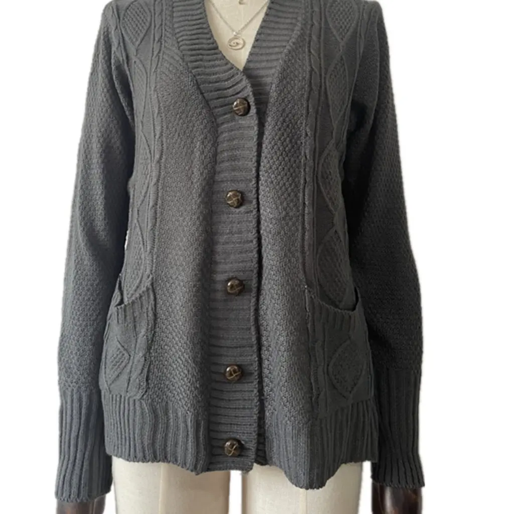 

Women's Winter Twist Knitted Cardigan Sweater Long Sleeve Buttoned Jacket with Pockets Fashion Outerwear