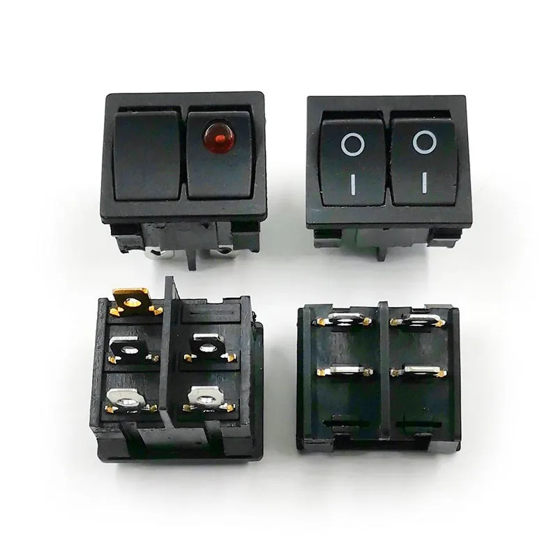 KCD5 Dual Power Rocker Switch 2 Mode 5 Pins Reset Cat Eye Red Light Copper Double Row Warped Plate Ship Type Switches