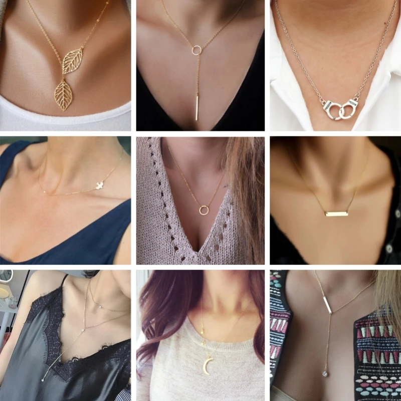 New Minimalist Pendant Women\'s Necklaces Cross Leaf Silver Color Knot Design Female Neck Jewelry Infinity Multilayers Collares