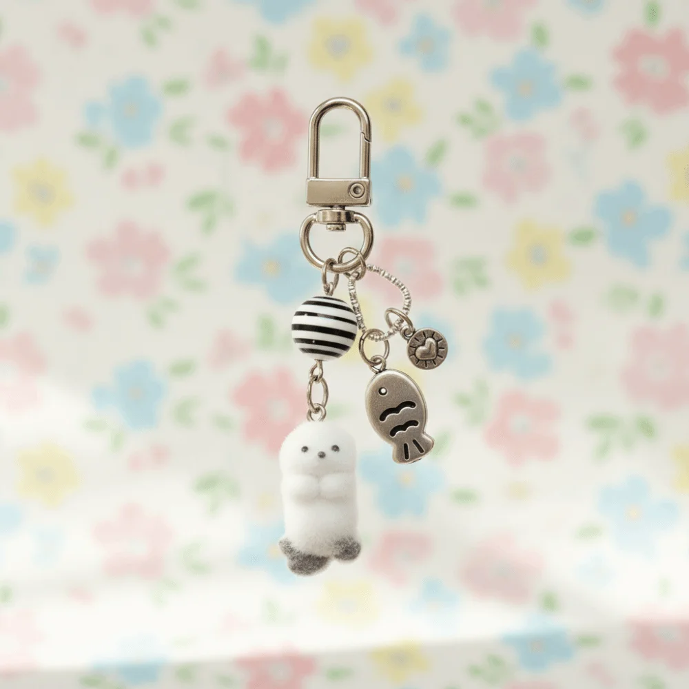 Fashionable Cute Design Flocking Keychain Soft Cartoon Keyring Pendant Animal Car Key Holder Luggage Tag
