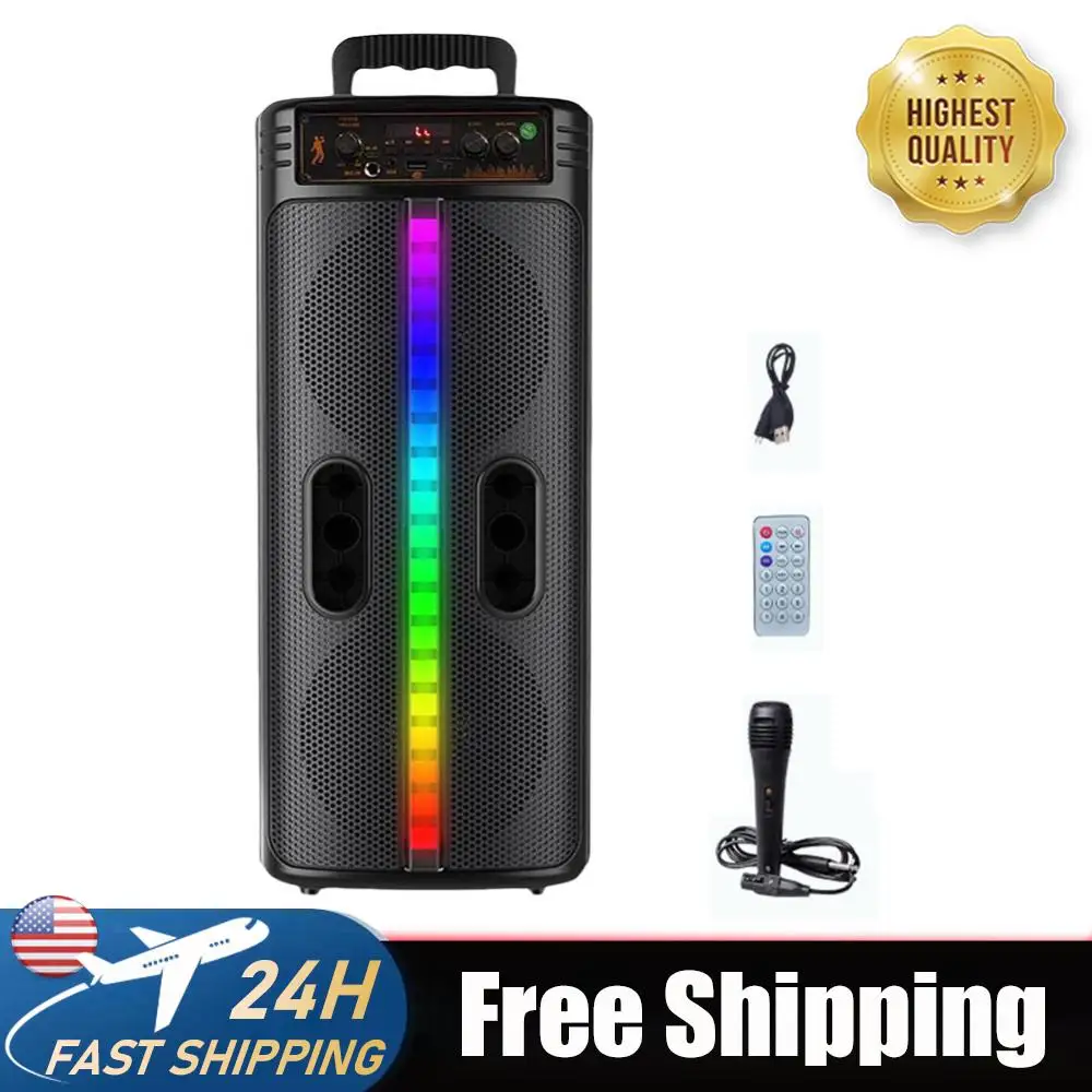 

Bluetooth-совместимая стереоколонка с яркой подсветкой, двойным сабвуфером и мощным басом для улицы, дома, вечеринок и путешествий