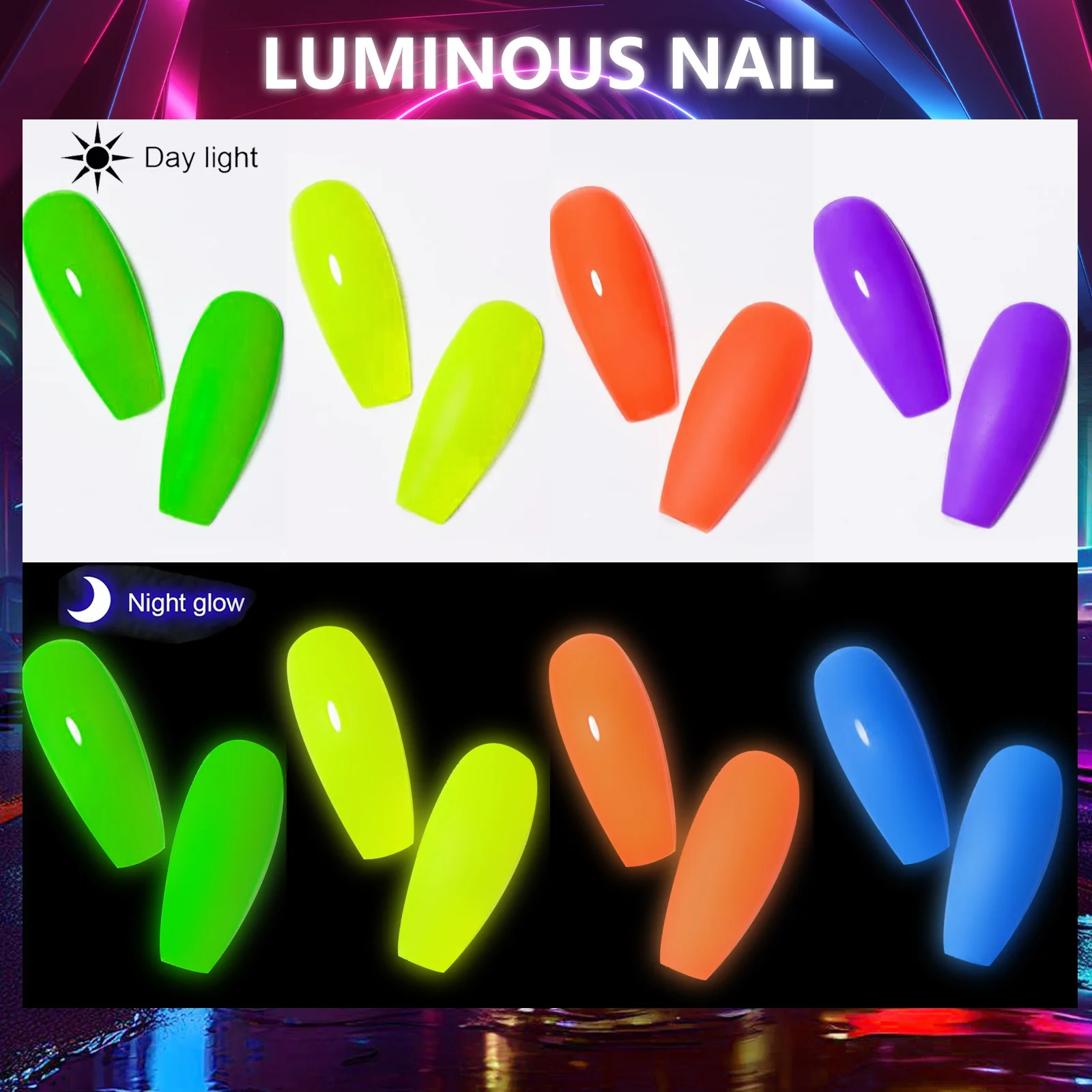 Dip Powder Set Glow in Dark Neon Dipping Powder Nail Kit for Halloween Xmas Club Black Light Fluorescent Birthday Party Supplies